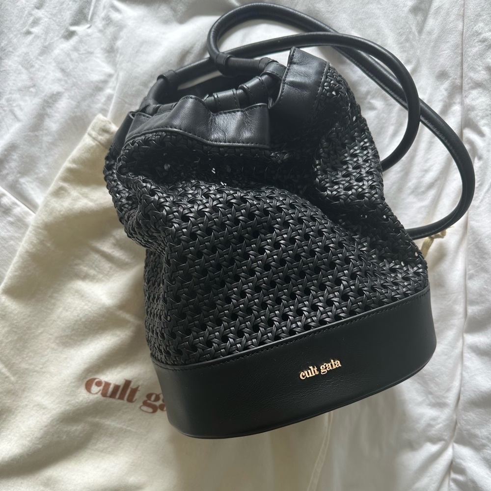Cult Gaia Black Leather Backpack with Dust Bag